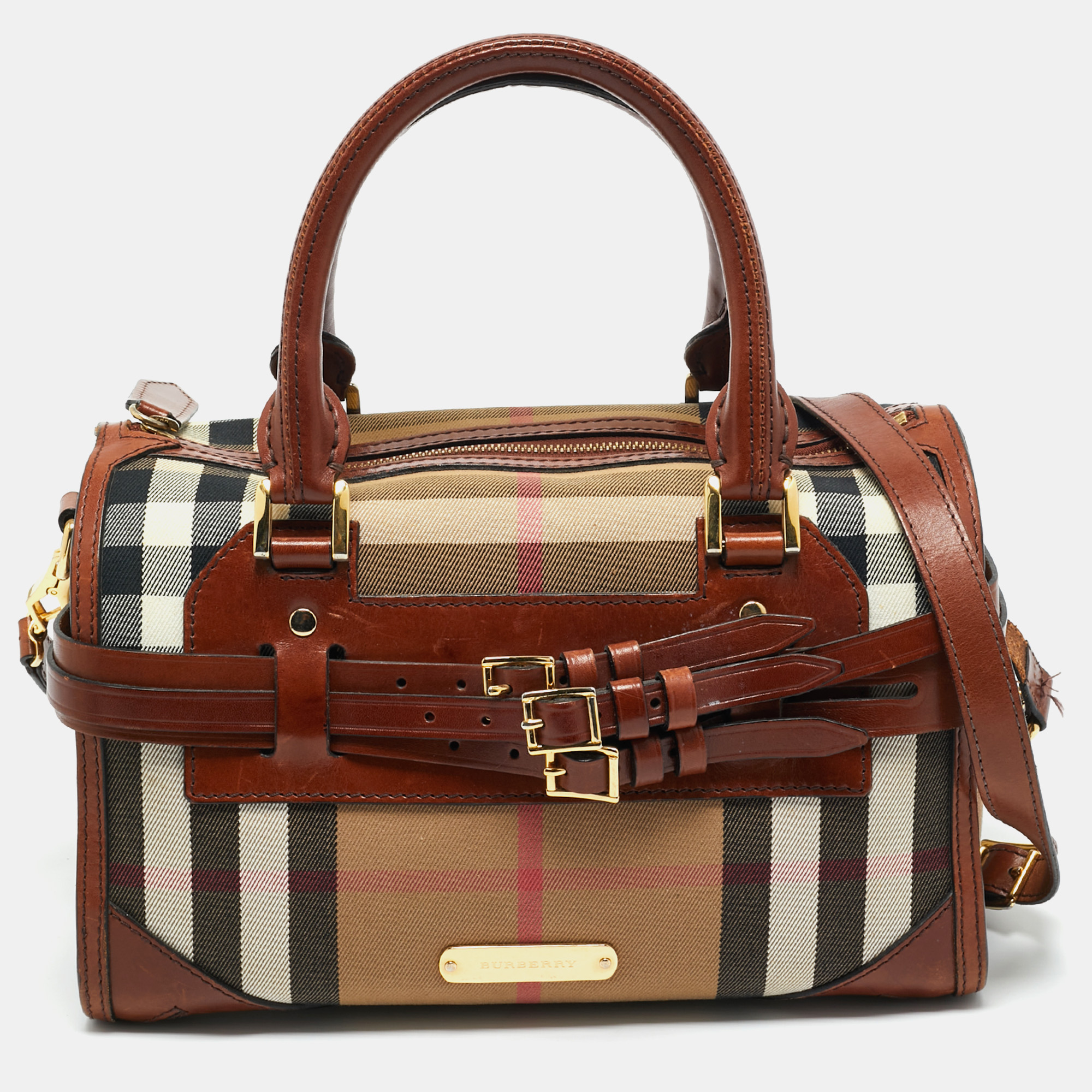 

Burberry Beige/Brown House Check Canvas and Leather Bridle Chester Bowler Bag