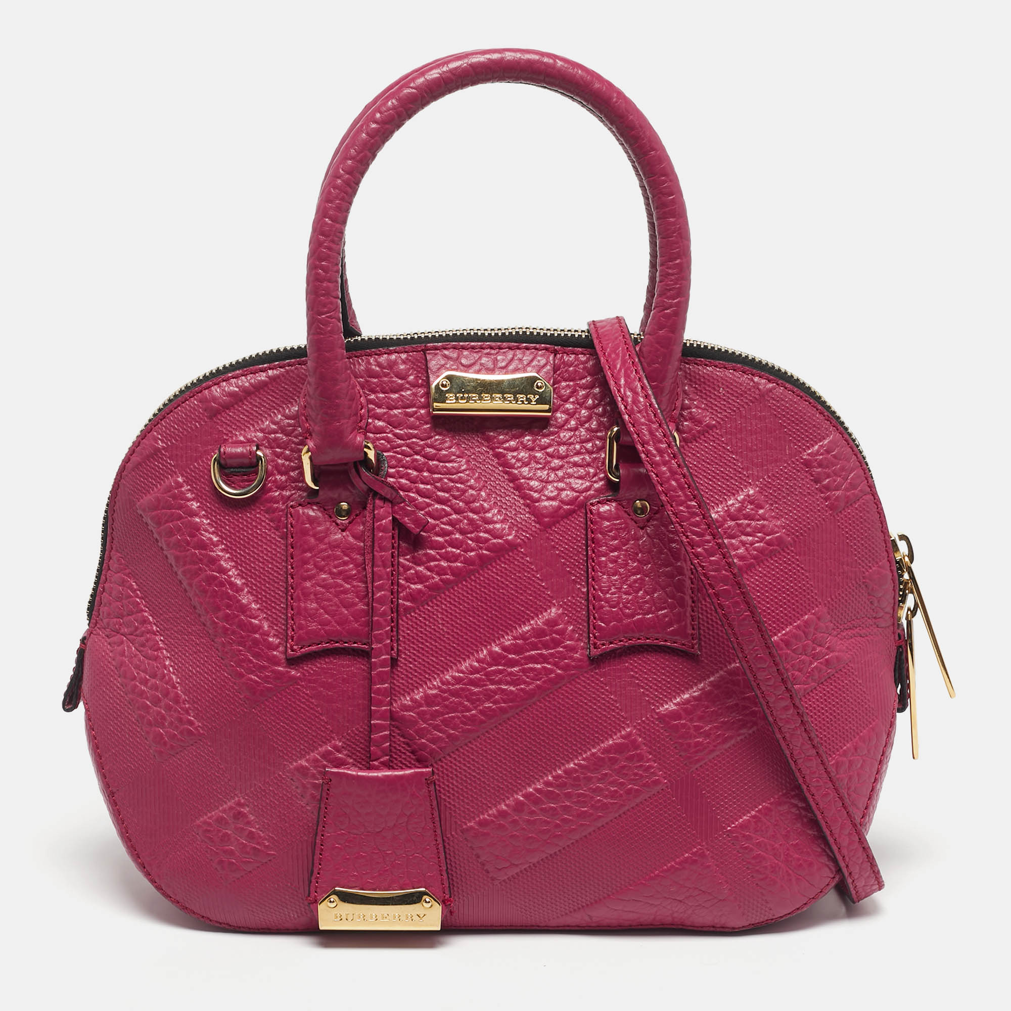 

Burberry Fuchsia Pebbled Leather  Orchard Bowler Bag, Pink
