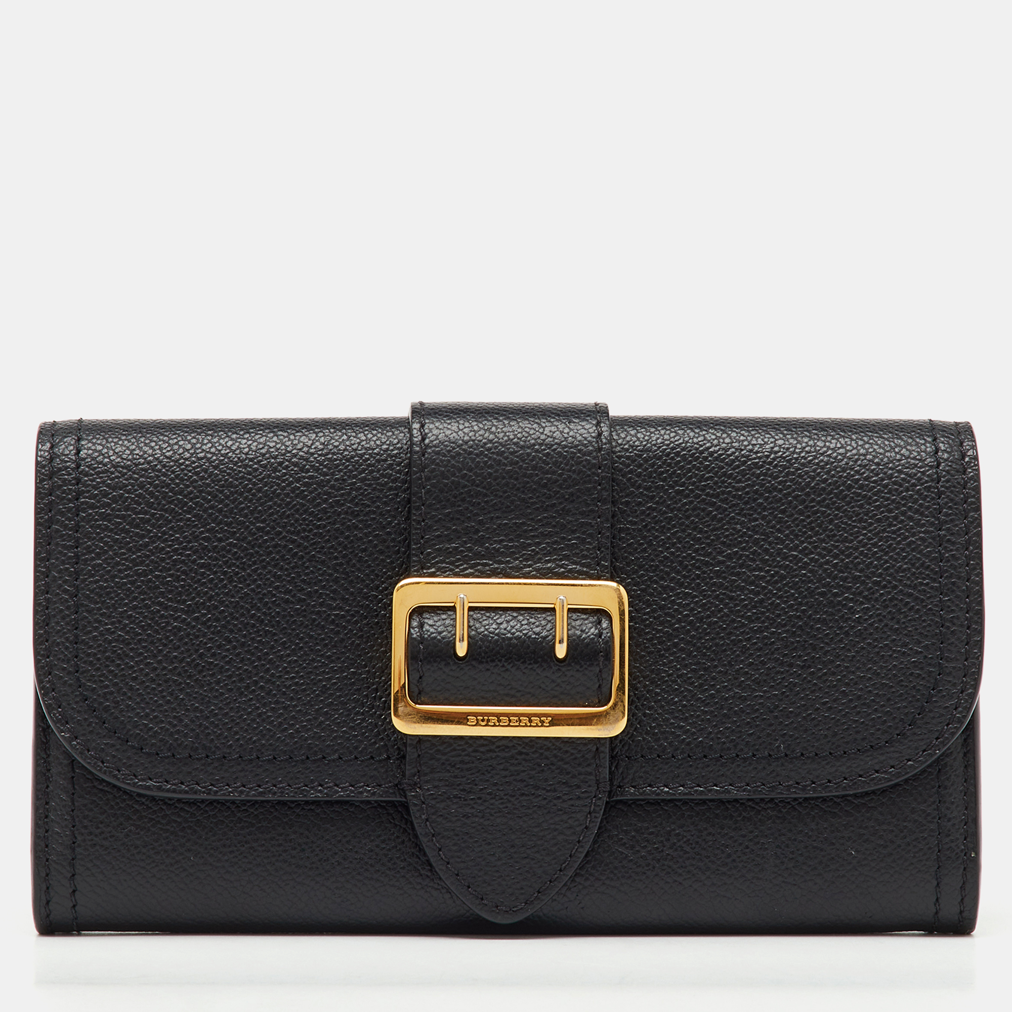 Pre-owned Burberry Black Leather Buckle Long Flap Continental Wallet