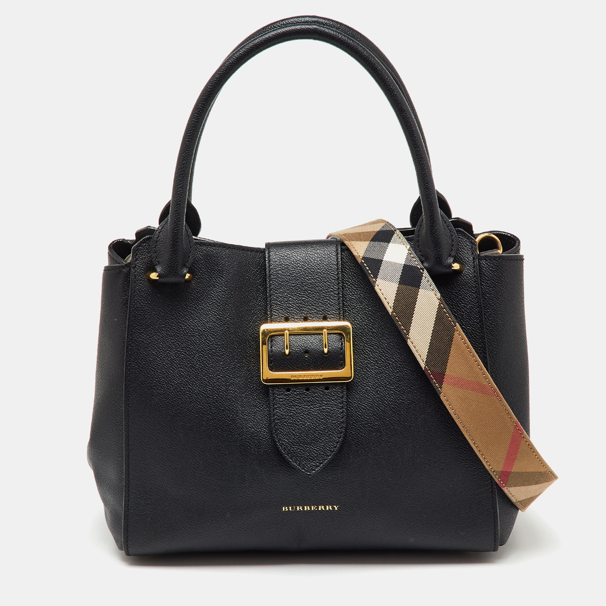 

Burberry Black Grained Leather  Buckle Tote