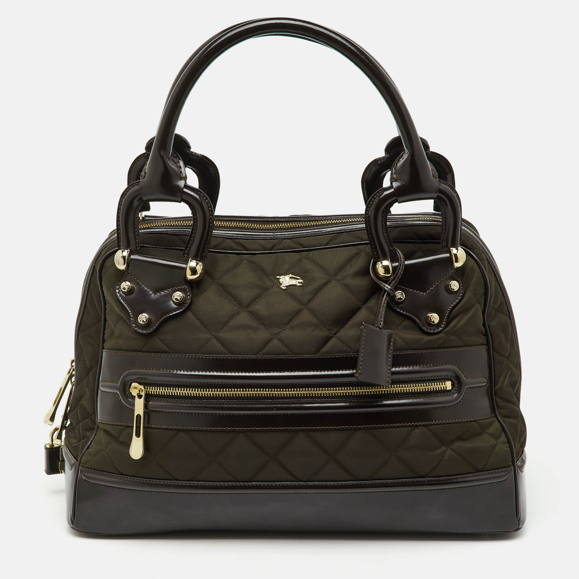 

Burberry Dark Brown Quilted Nylon and Leather Westbury Satchel