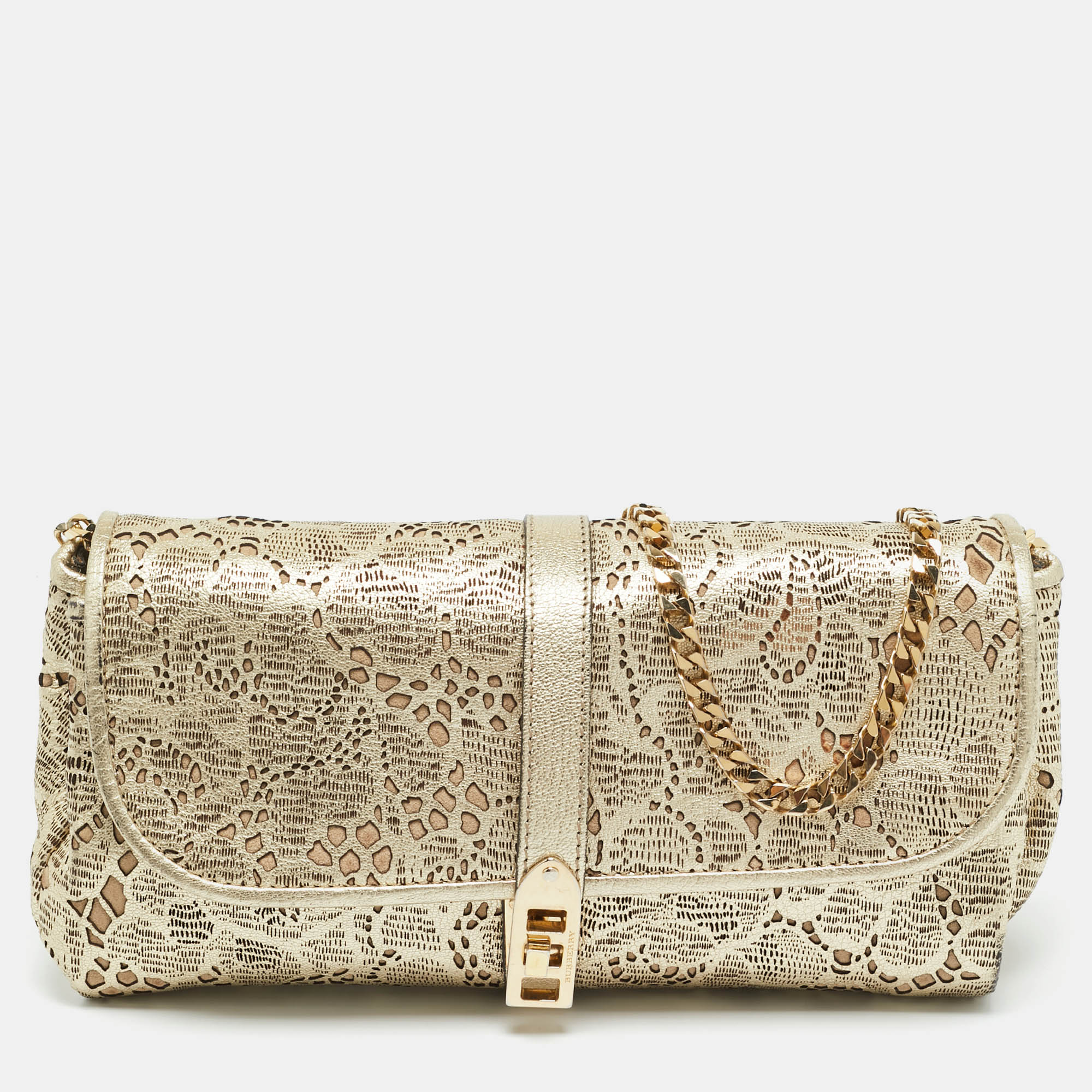 

Burberry Gold Laser Cut Leather Theia Chain Clutch