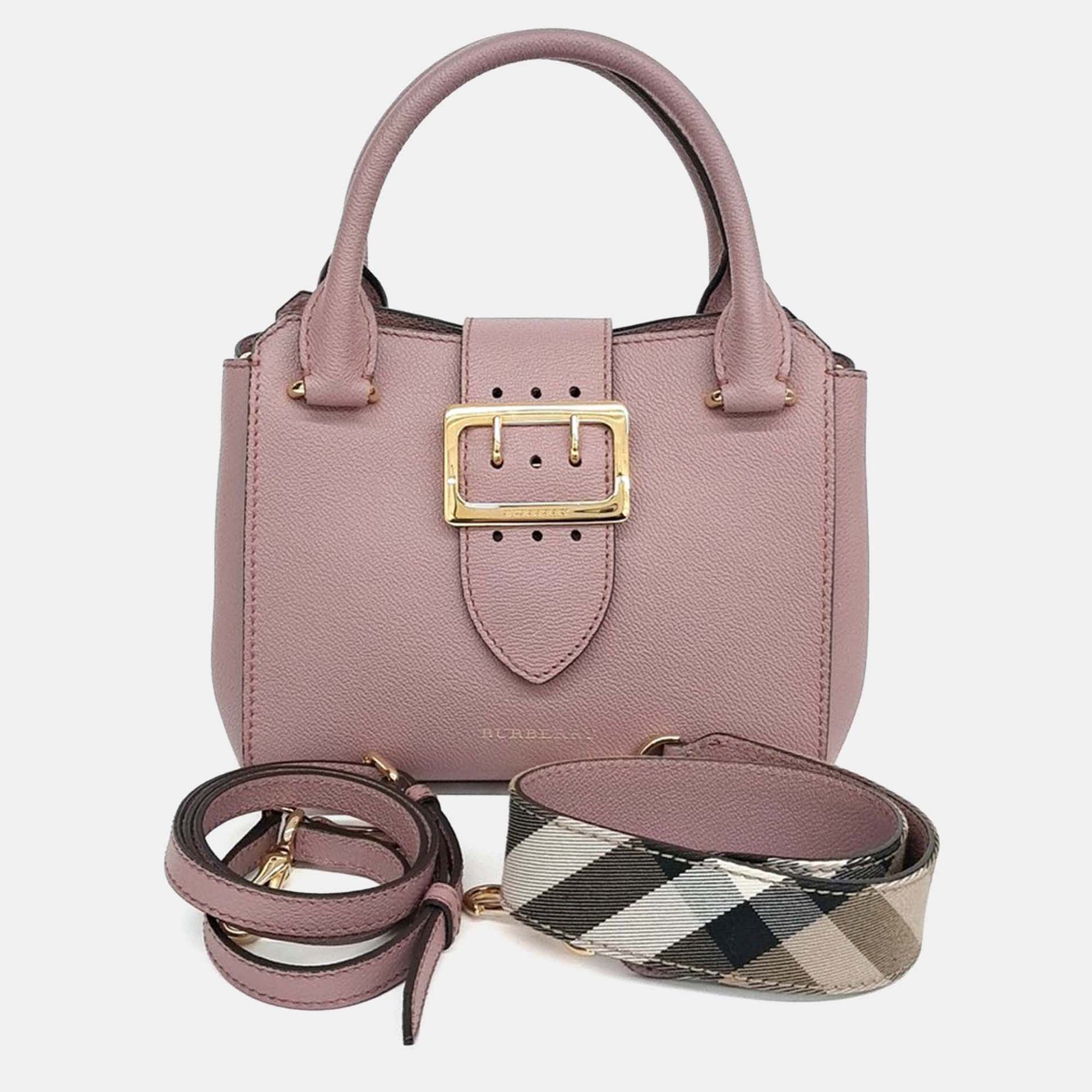 

Burberry Pink Leather Grainy Buckle Bag Small