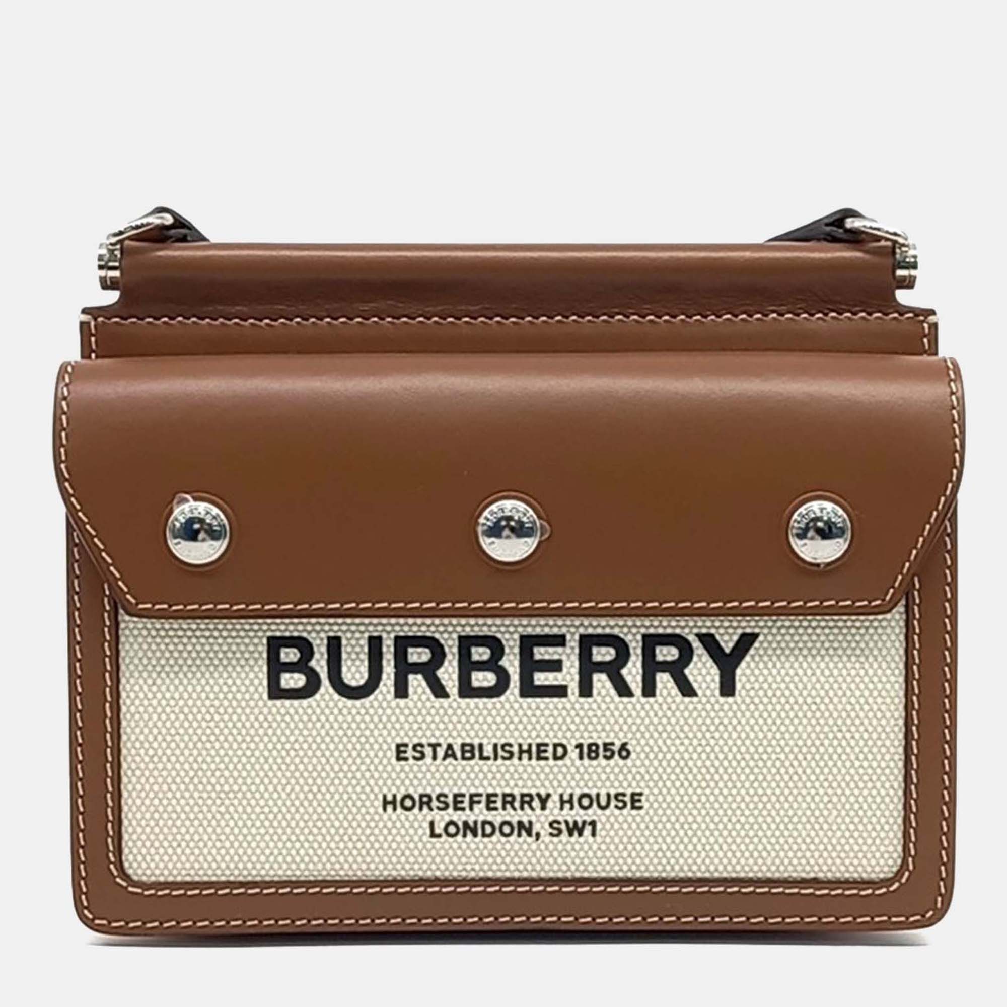 

Burberry Beige Brown Canvas and Leather Baby Title Crossbody Bag