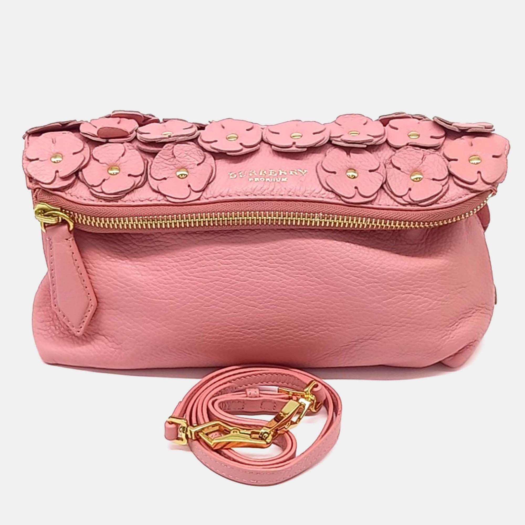 Pre-owned Burberry Pink Leather Clutch And Crossbody Bag