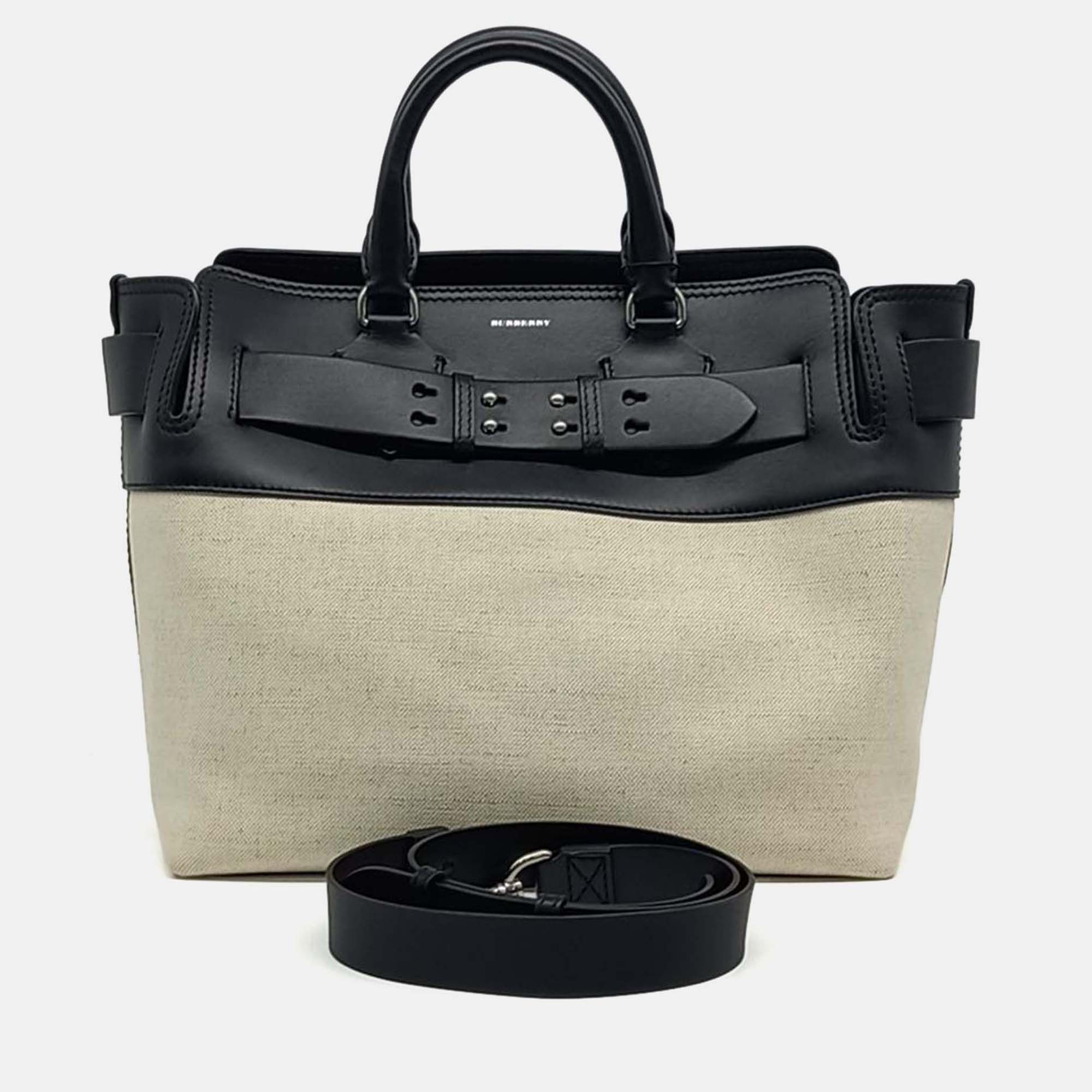 

Burberry Beige Black Canvas and Leather Canvas Belt Bag Medium