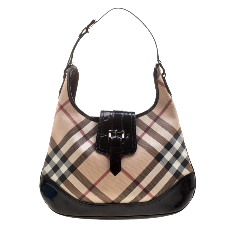 Pre Owned Burberry Black Nova Check PVC Brooke Hobo