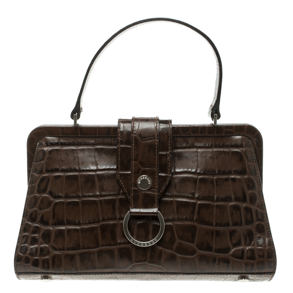 Burberry Brown Embossed Leather Frame Bag