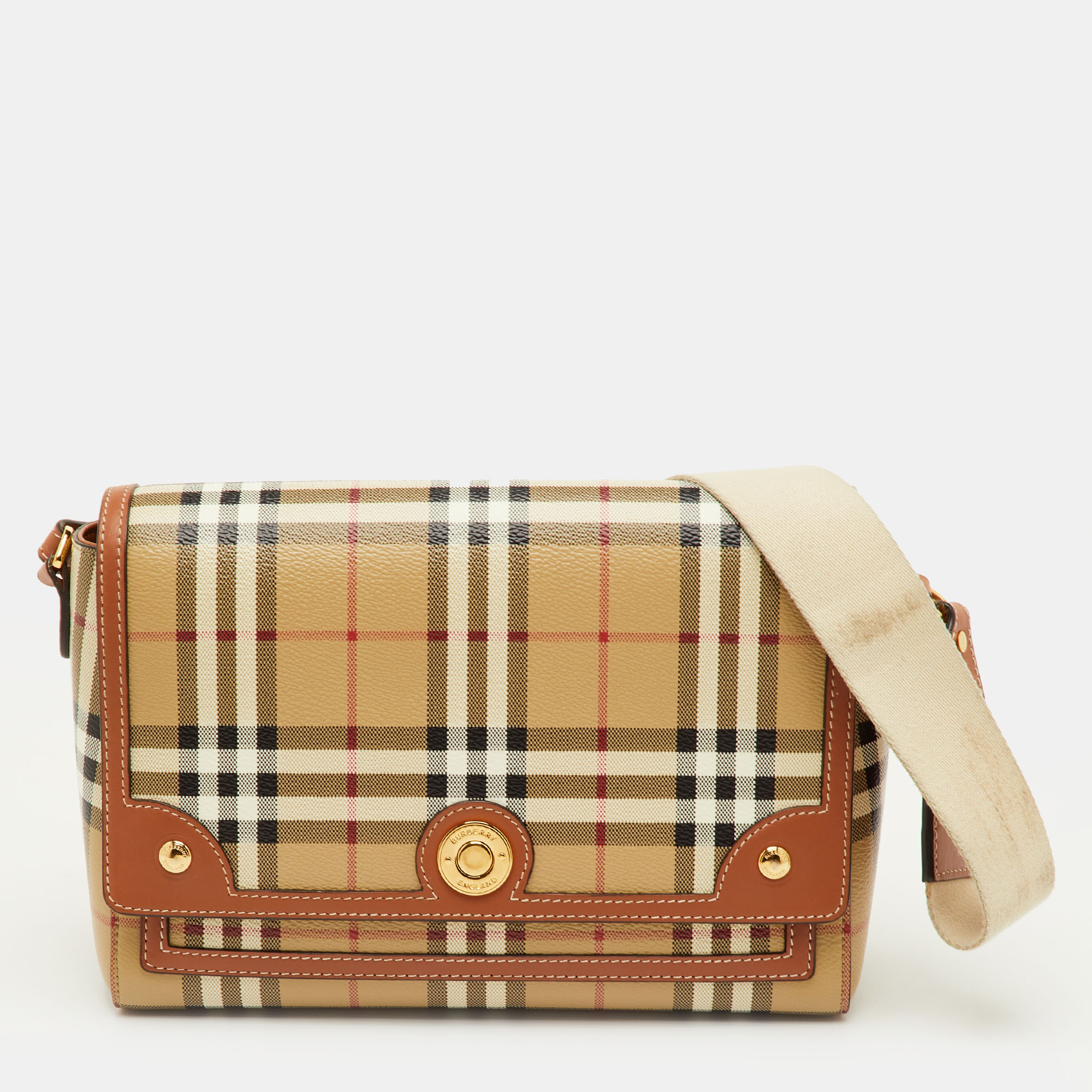 

Burberry Note Beige/Brown Check Leather Flap Shoulder Bag