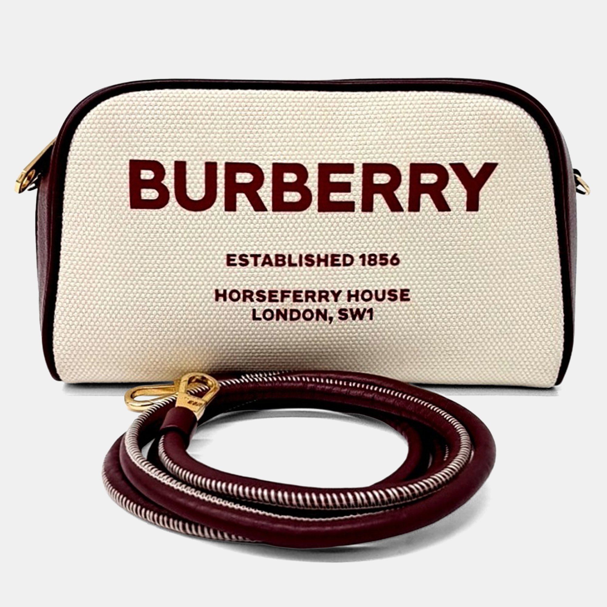 

Burberry Beige Burgundy Fabric Horseferry Crossbody Bag