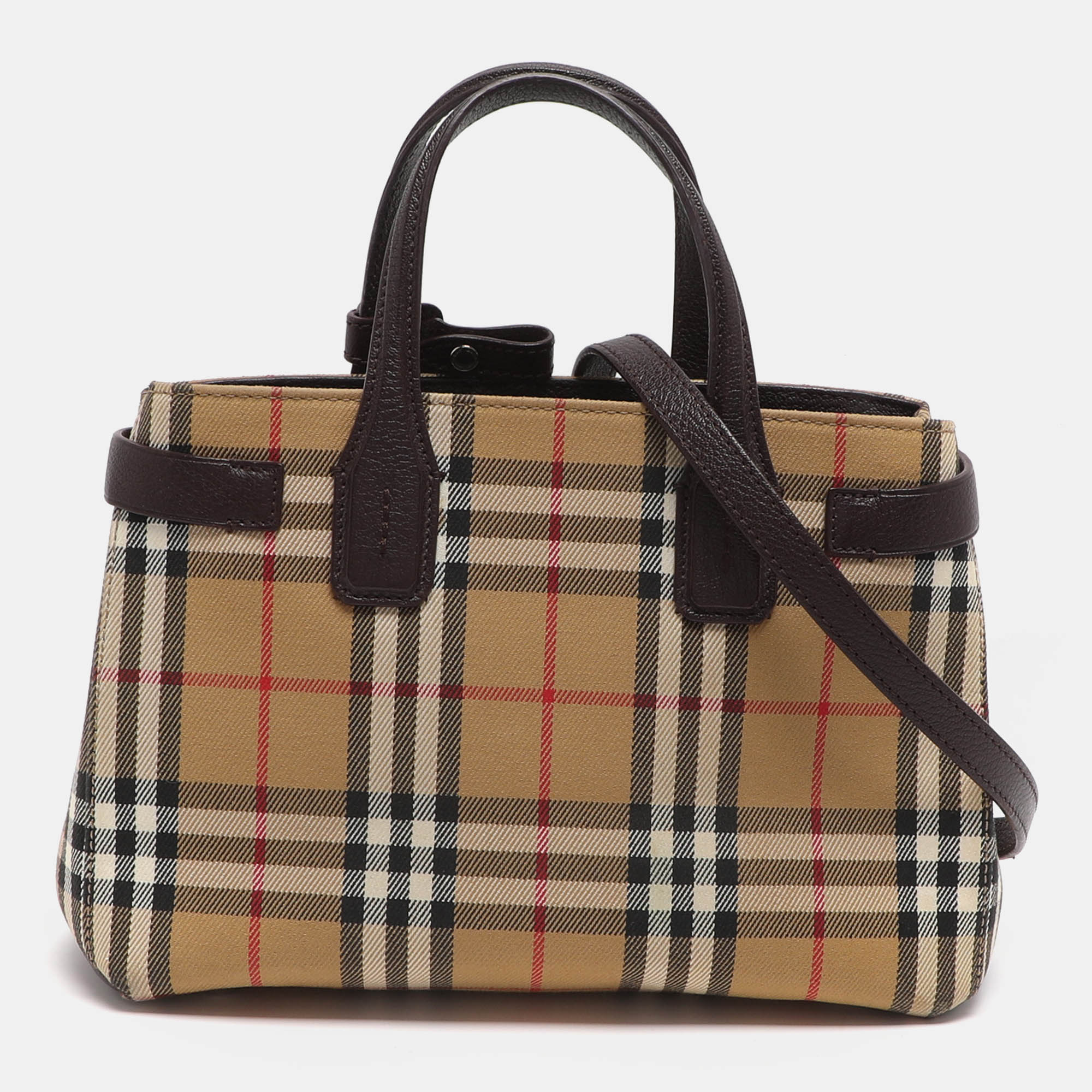 

Burberry Banner Small Beige Vintage Check Canvas Tote