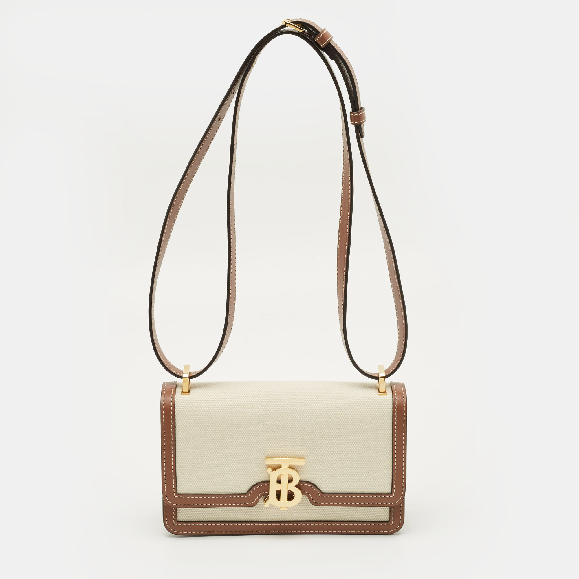 

Burberry TB Brown/Beige Canvas and Leather Shoulder Bag