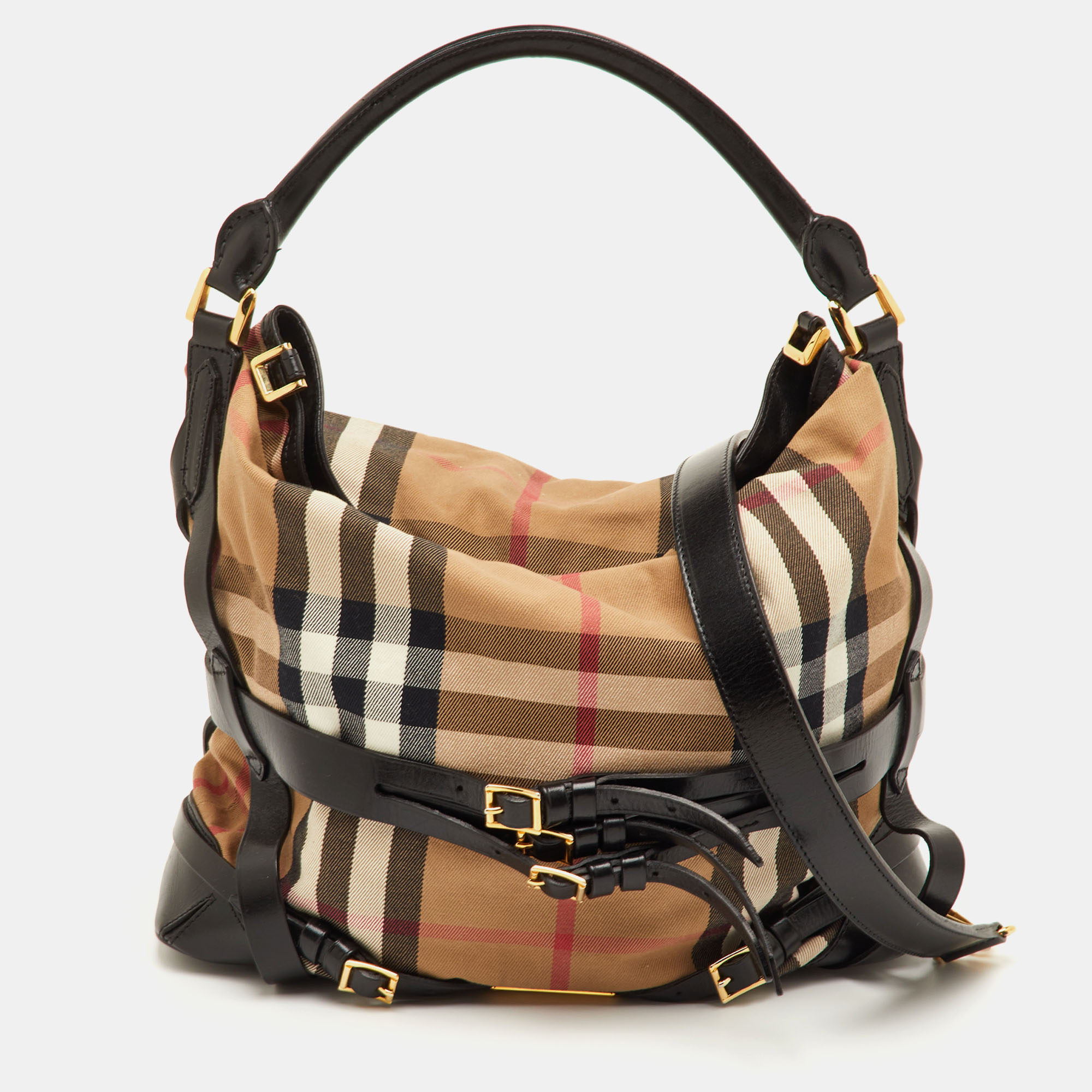 

Burberry Bridle Gosford Beige/Black House Check Canvas and Leather Hobo