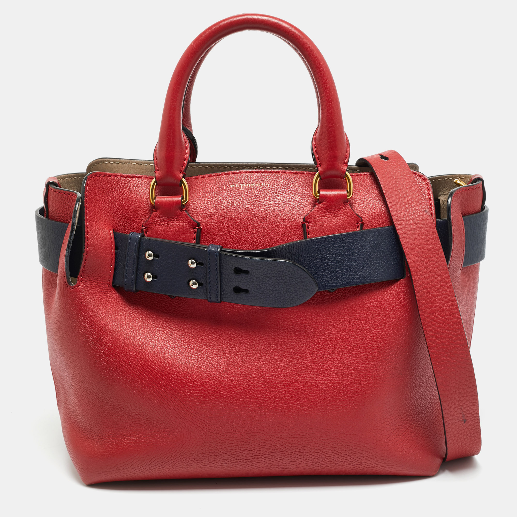 

Burberry Marais Belt  Red/Navy Blue Leather Tote