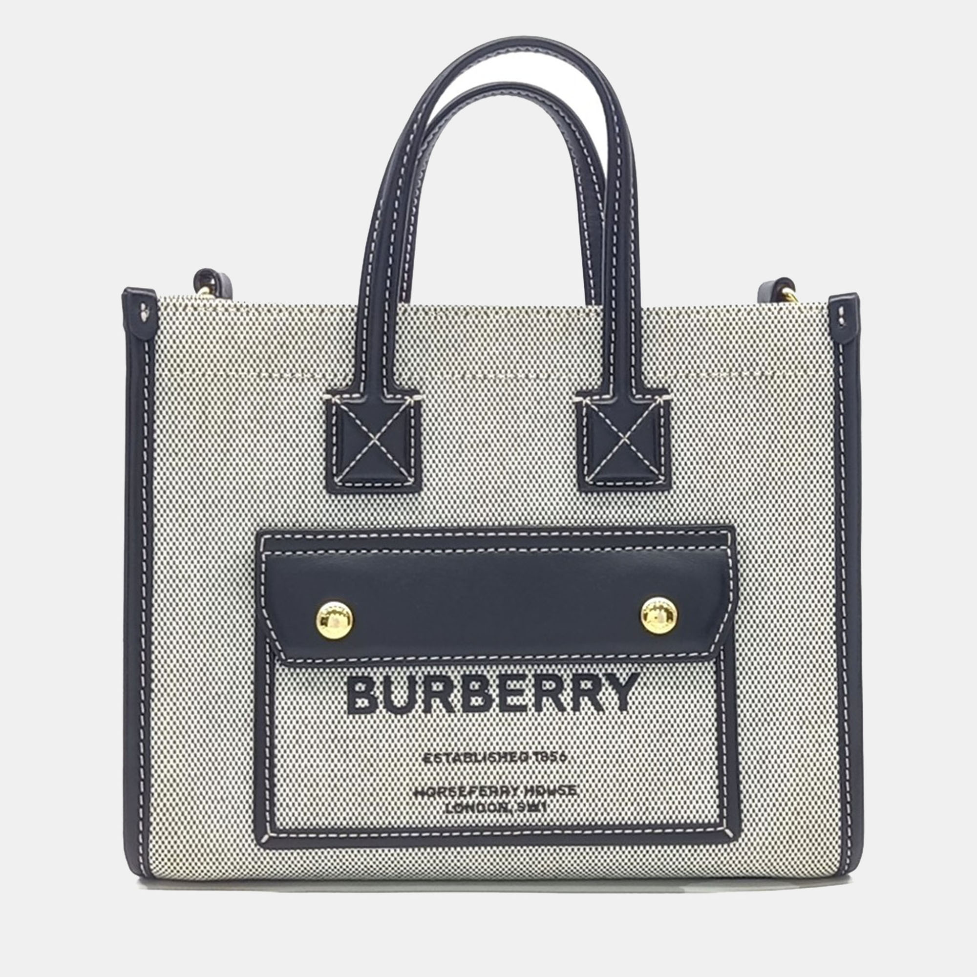

Burberry Beige Black Fabric Freya Mini Tote Bag