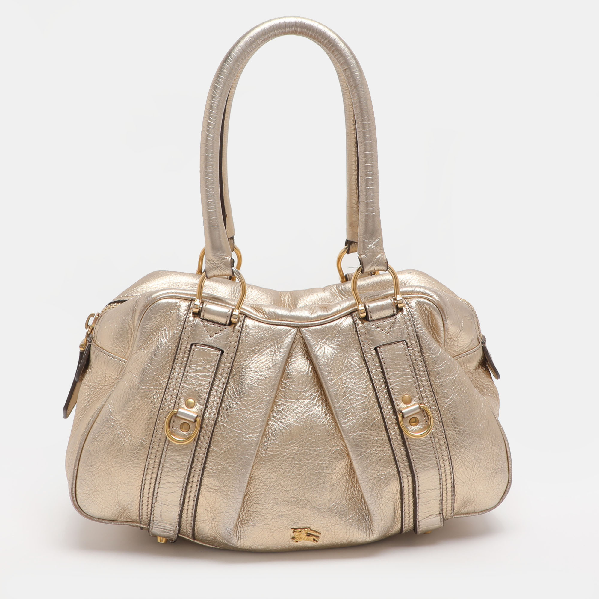 

Burberry Ashbury Knight Gold Leather Satchel