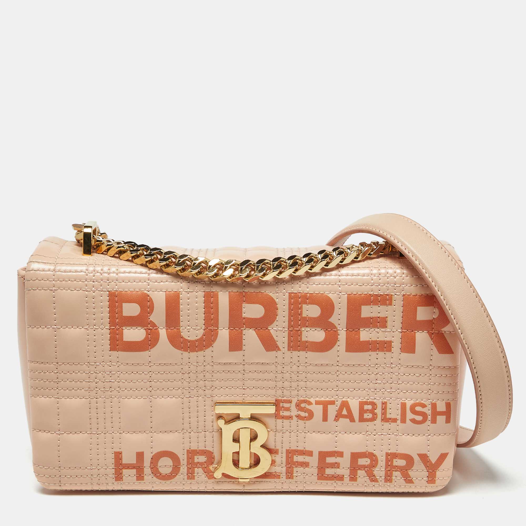 

Burberry Horseferry Lola  Peach Quilted Leather Shoulder Bag, Orange