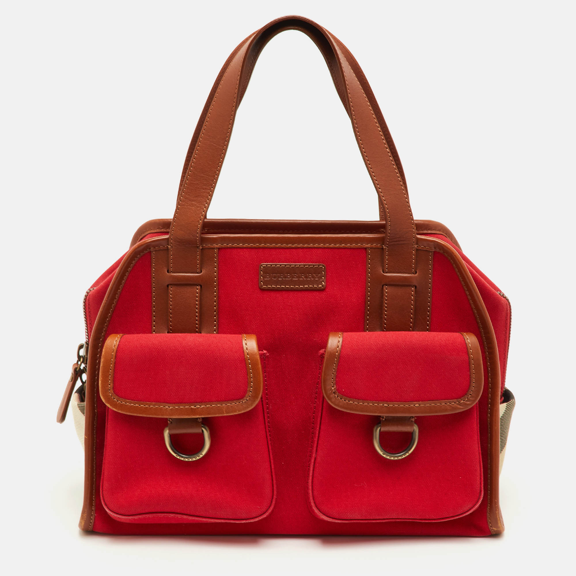 

Burberry Red/Beige Nova Check Canvas and Leather Satchel
