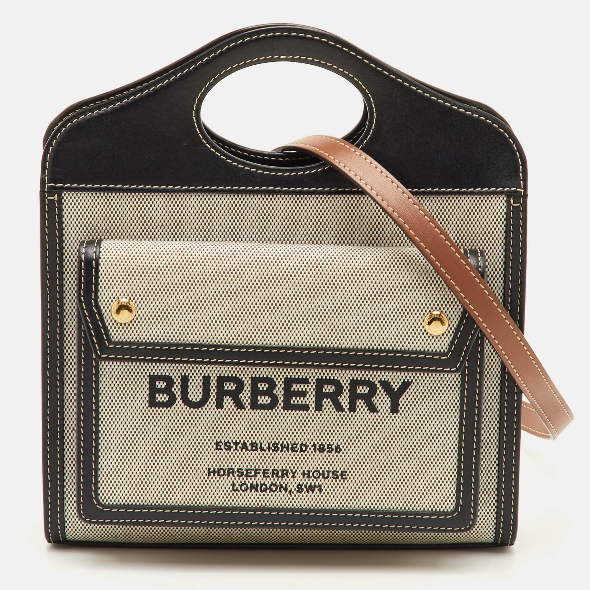 

Burberry Pocket Mini Multicolor Canvas and Leather Tote