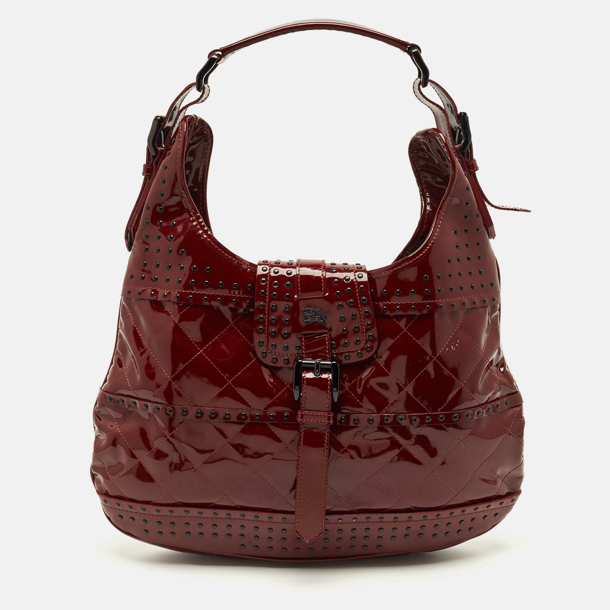 

Burberry Brooke Red Quilted Studded Patent Leather Hobo