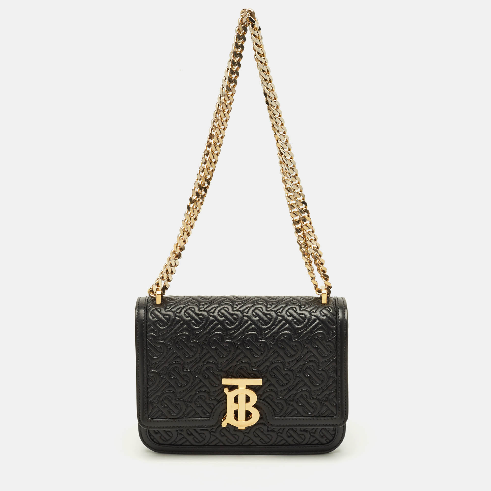 

Burberry TB  Monogram Embossed Leather Shoulder Bag, Black