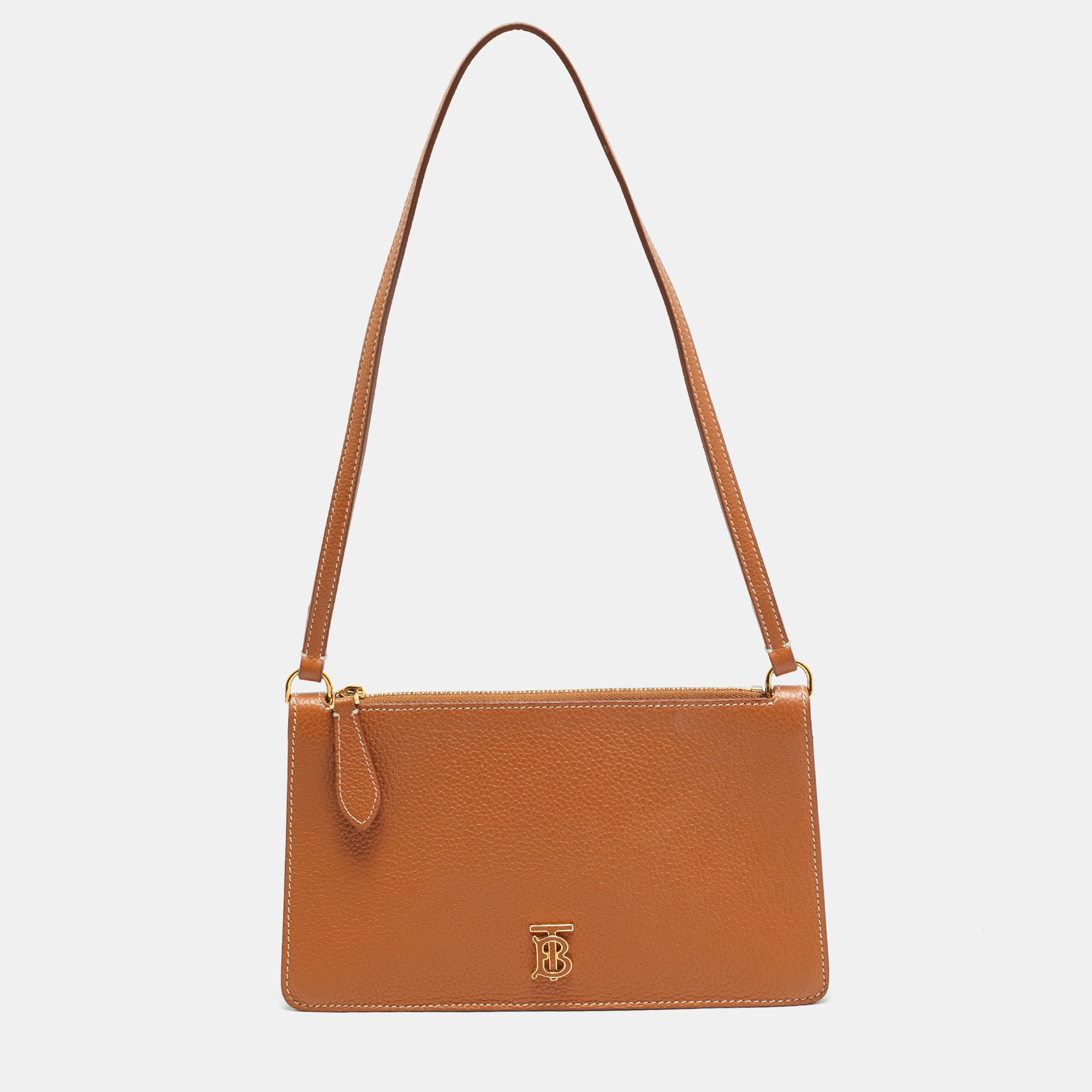 

Burberry TB Brown Leather Pouch Shoulder Bag