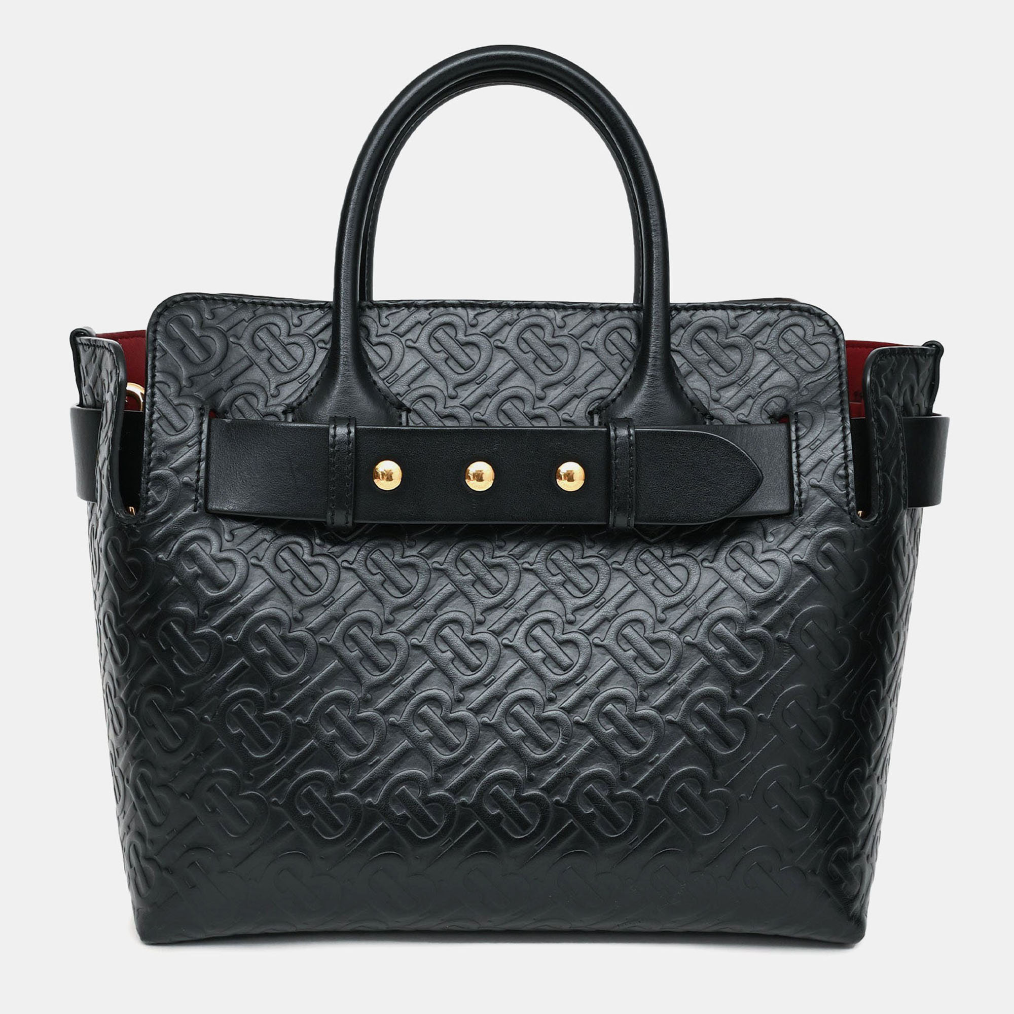 

Burberry Black Leather TB Monogram Embossed Tote with Strap
