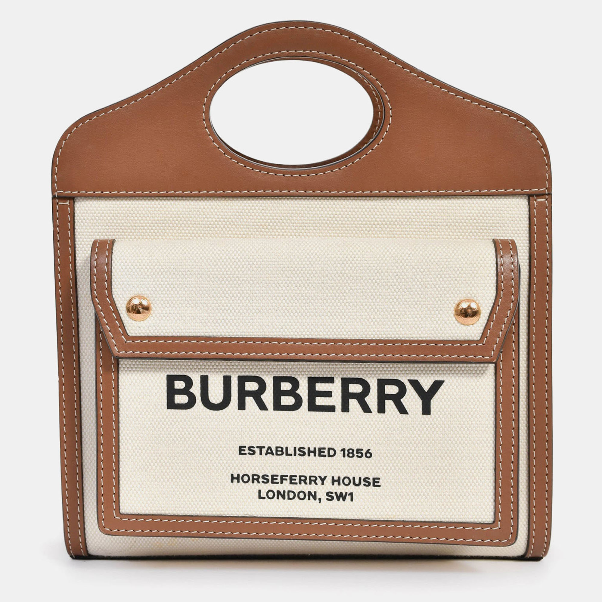 

Burberry White Canvas/Brown Leather Mini Pocket Bag