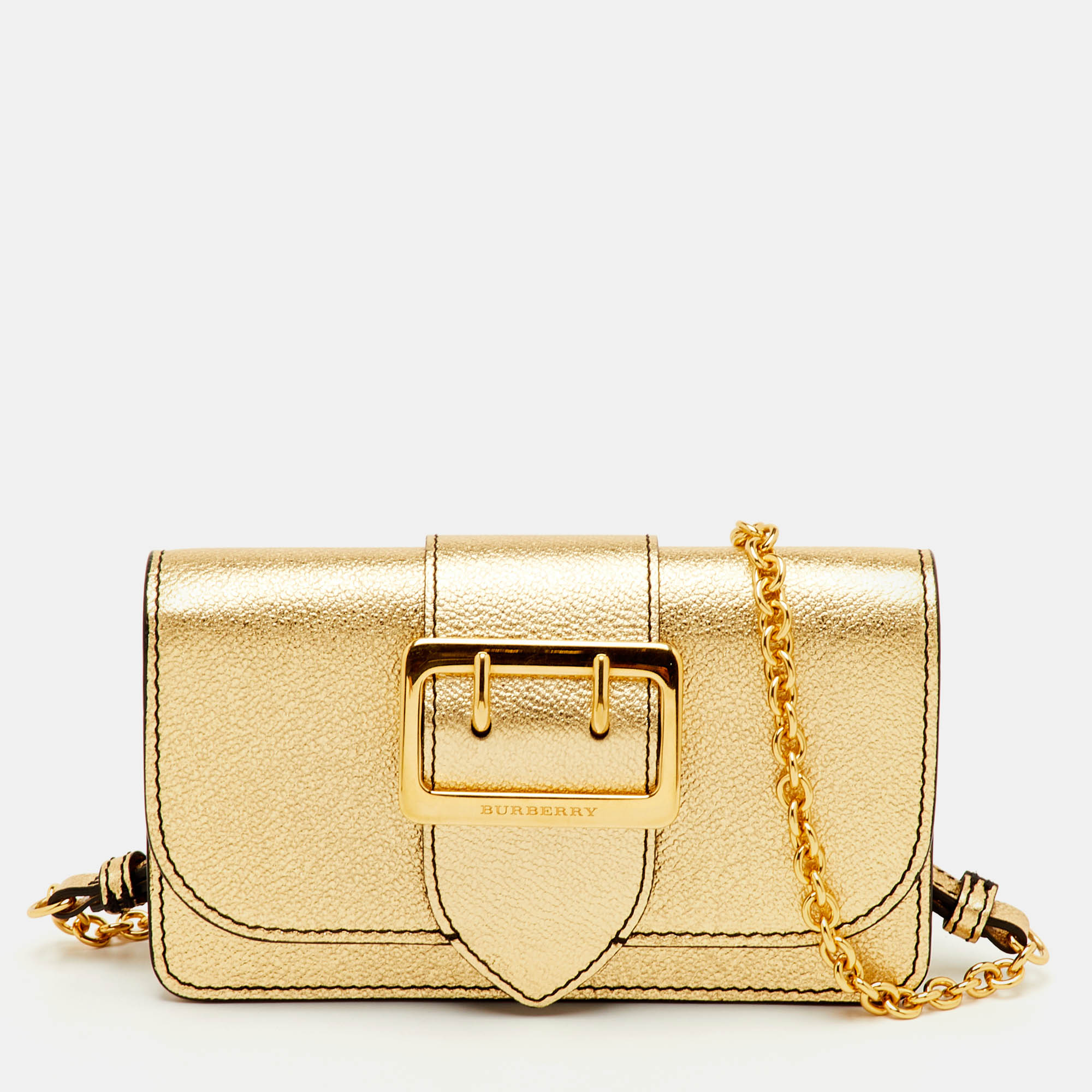

Burberry The Buckle Gold Leather Mini Chain Crossbody Bag