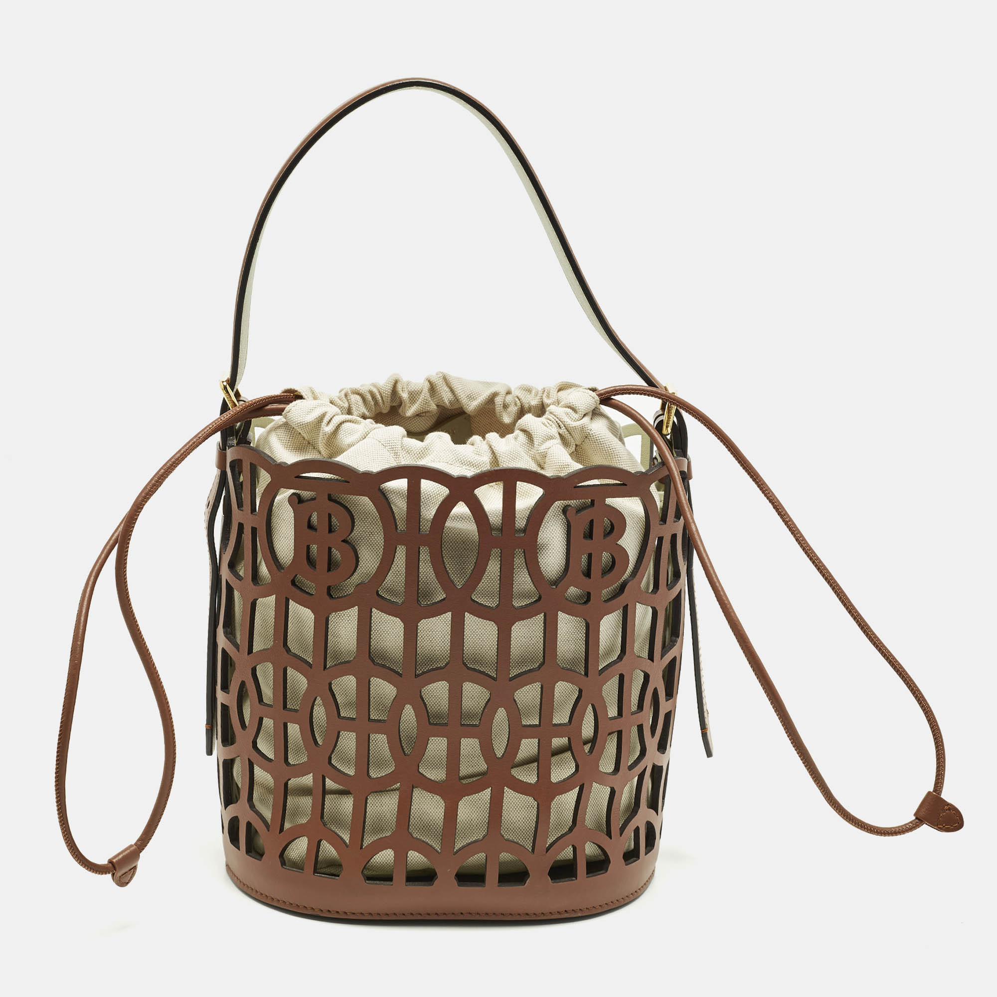 

Burberry Brown Laser Cut Leather Bucket Bag