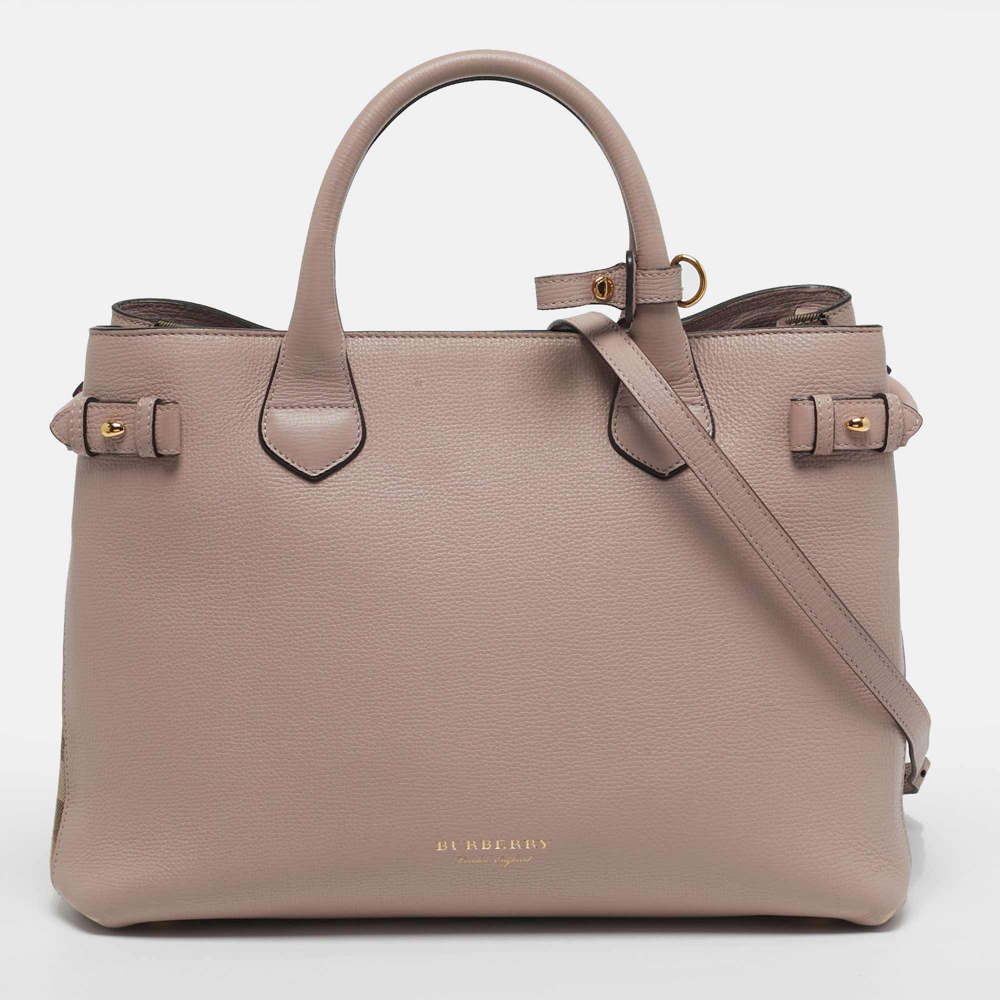 

Burberry Banner  Pink/Beige Leather and House Check Fabric Tote