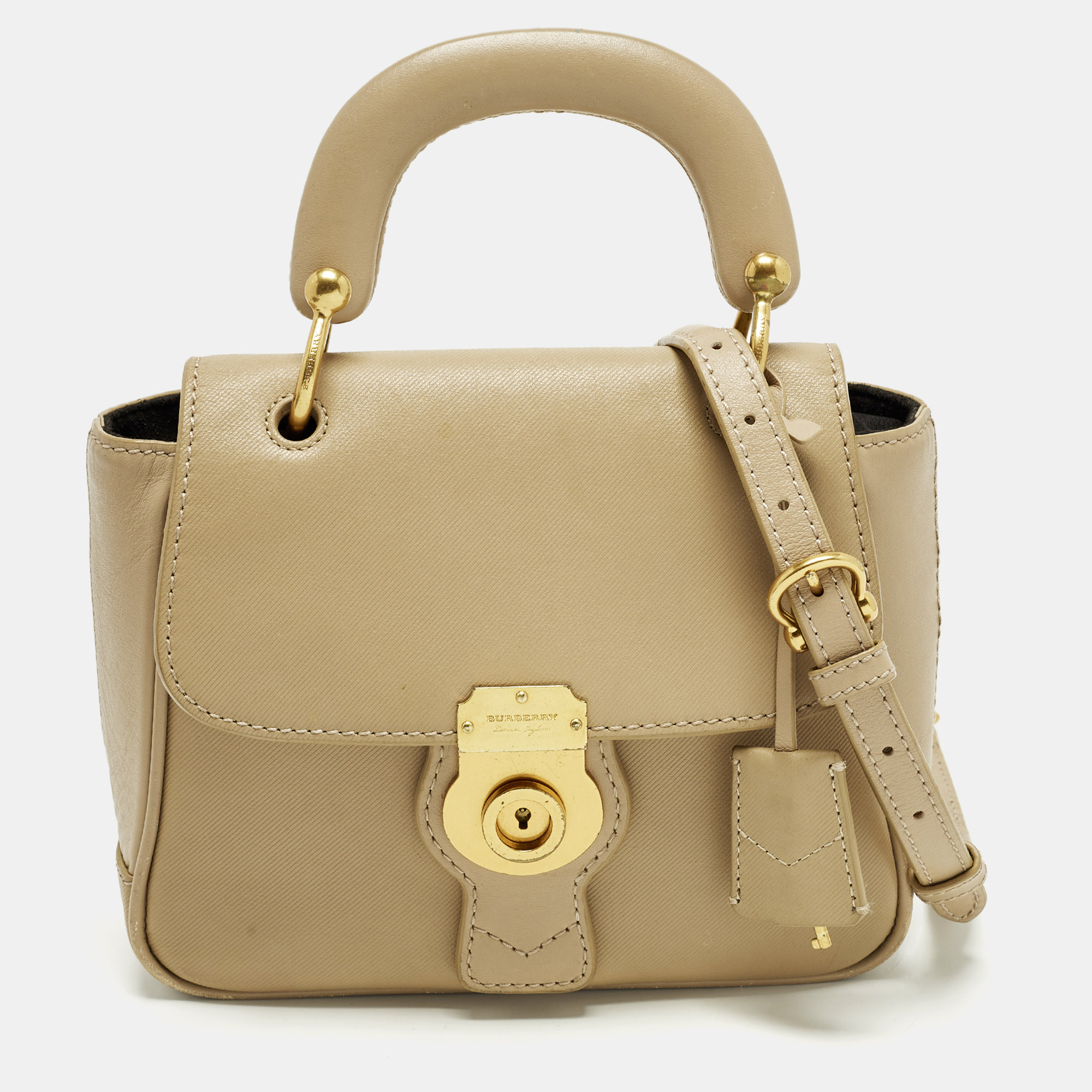 

Burberry DK88  Beige Leather Top Handle Bag