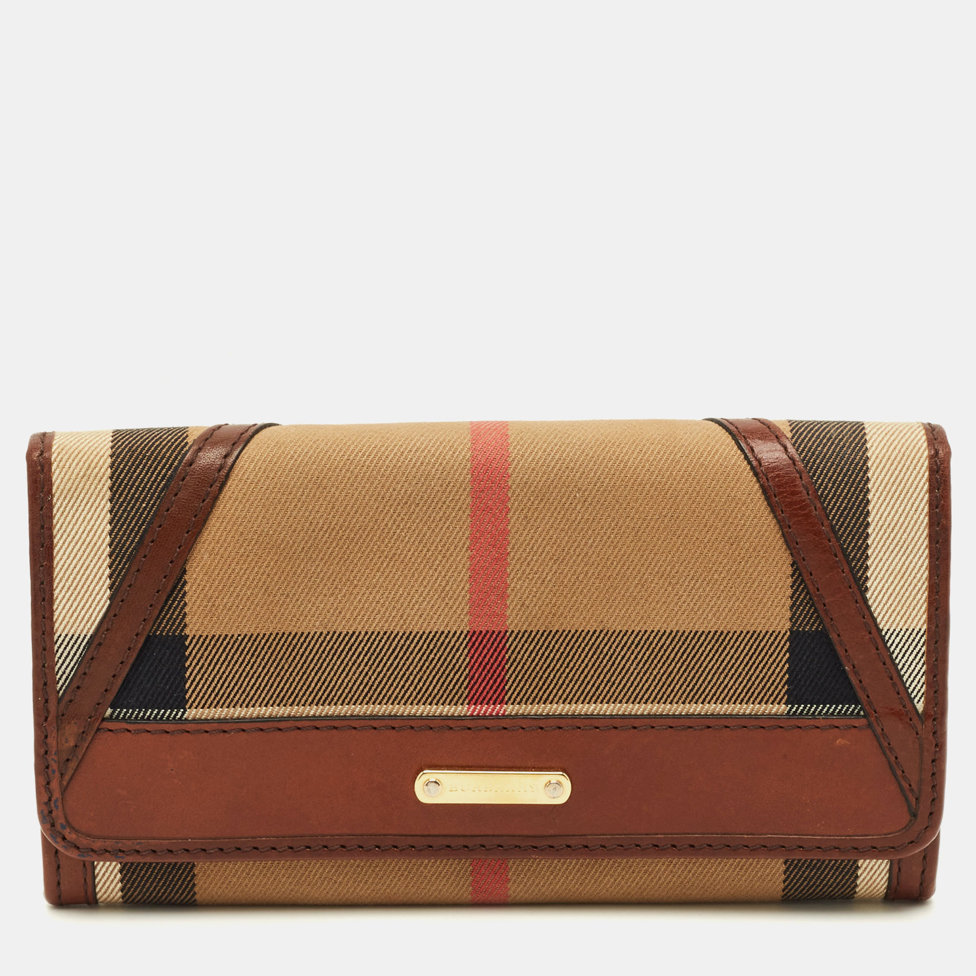 

Burberry Leighton Brown/Beige House Check Canvas and Leather Continental Wallet