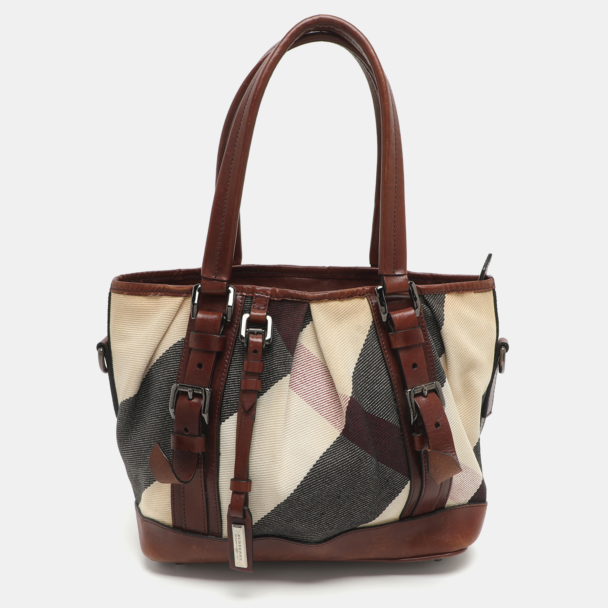 

Burberry Beige/Brown Mega Check Canvas and Leather Lowry Tote