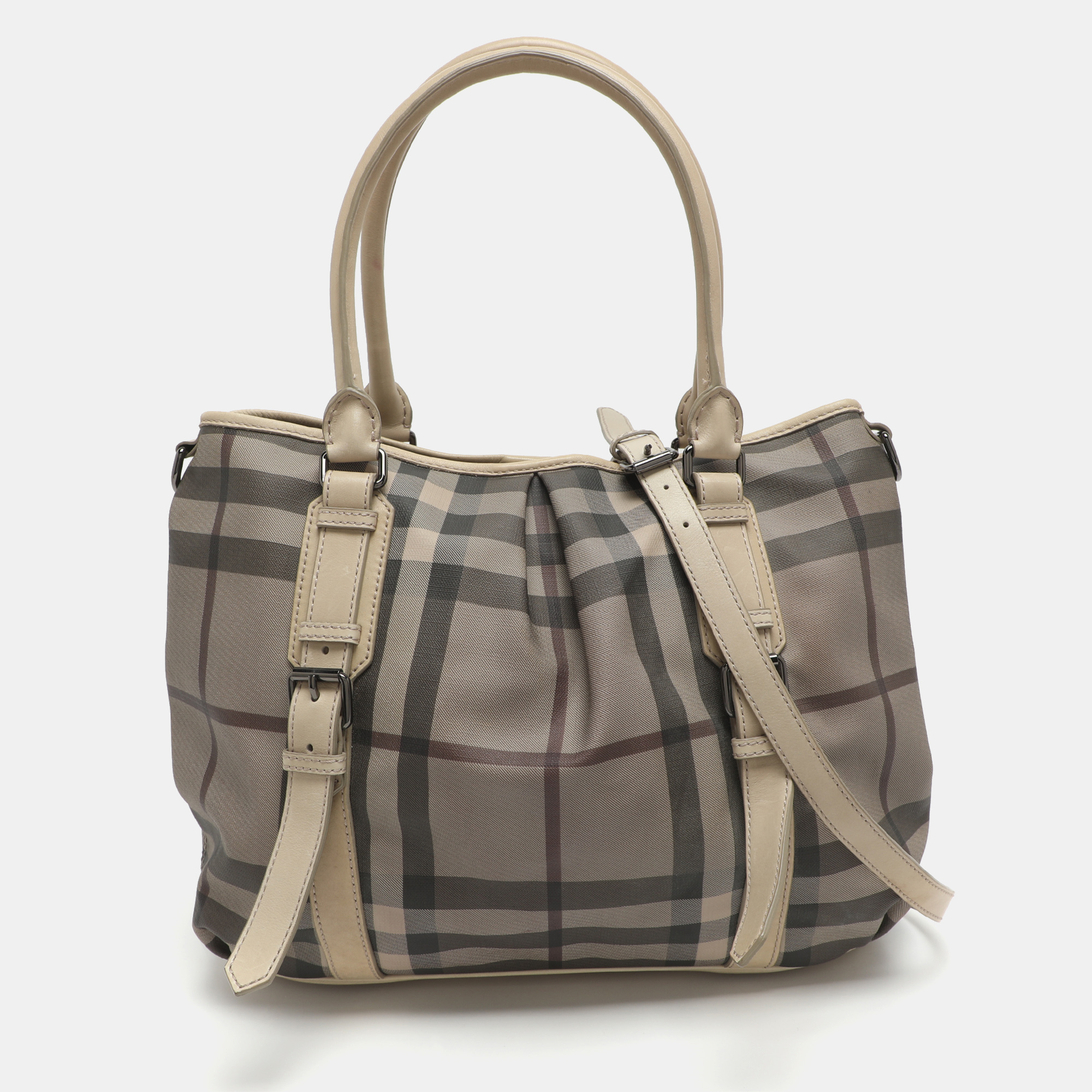 

Burberry Northfield Beige/Off-White Smoke Check Coated Canvas and Leather Tote