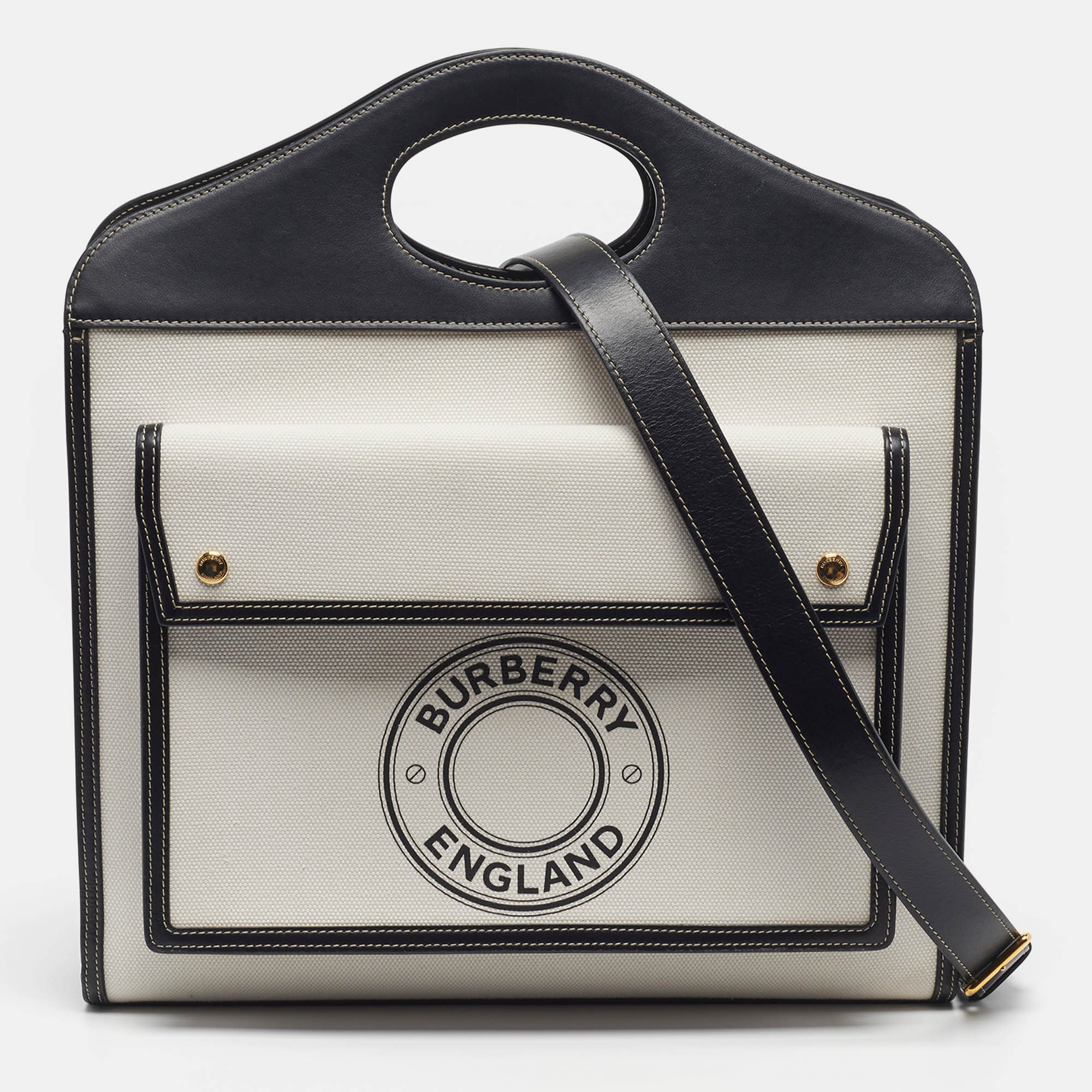 

Burberry Pocket  Black/White Canvas and Leather Logo Graphic Bag