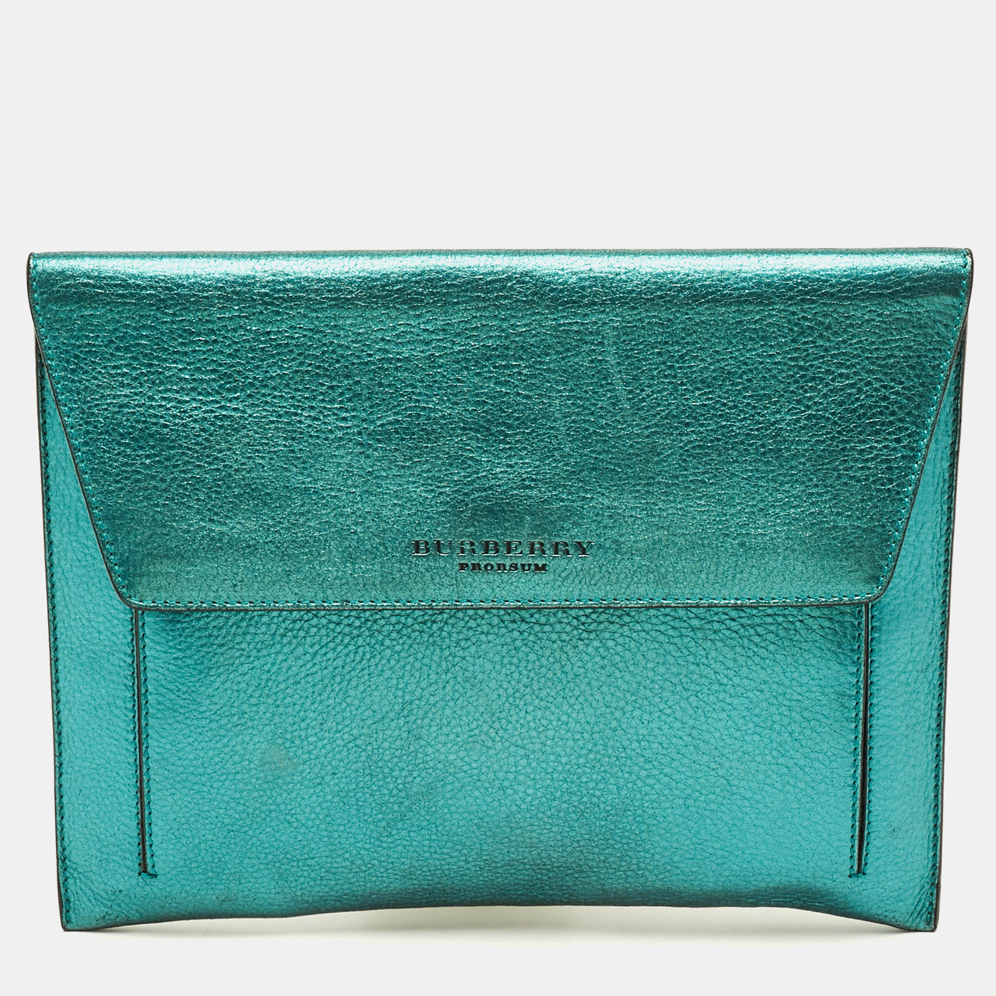 

Burberry Metallic Green Leather Envelope Clutch