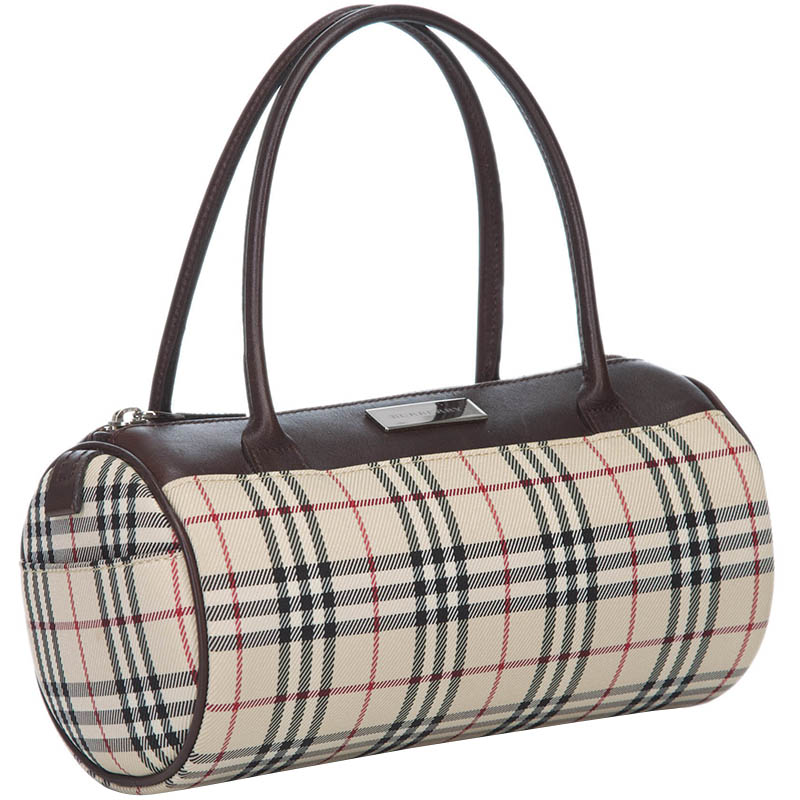

Burberry Beige and Brown Plaid Nylon Satchel, Multicolor