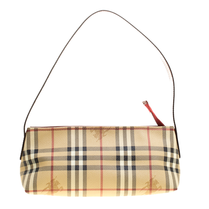 Burberry Beige/Red Haymarket Check Coated Canvas Shoulder Bag