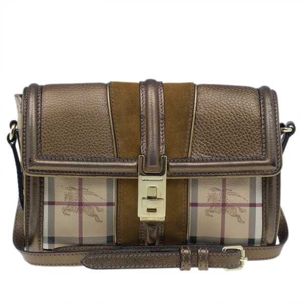 Pre Owned حقيبة بربري جلد بيج و كانفاس هاي ماركت كروس