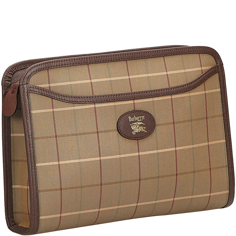 

Burberry Brown Leather Plaid Jacquard Clutch Bag