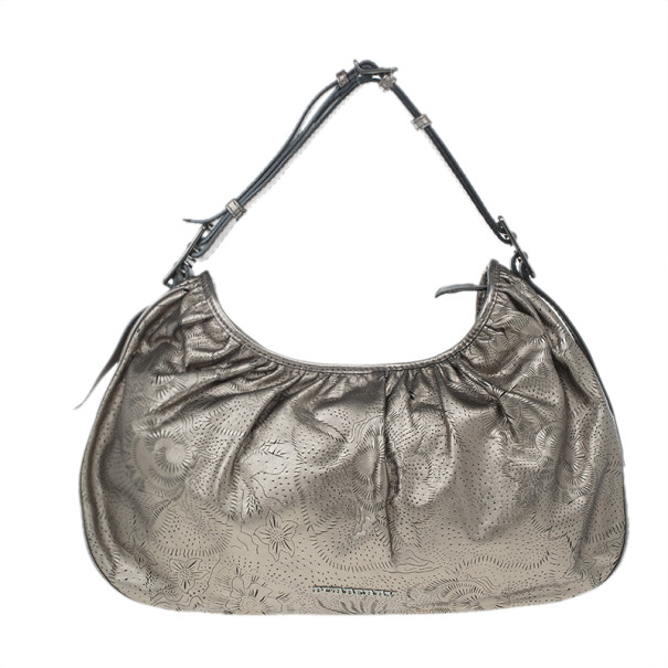 مملوكة مسبقًا Burberry Bronze Leather Degrade Lace Large Avondale Hobo