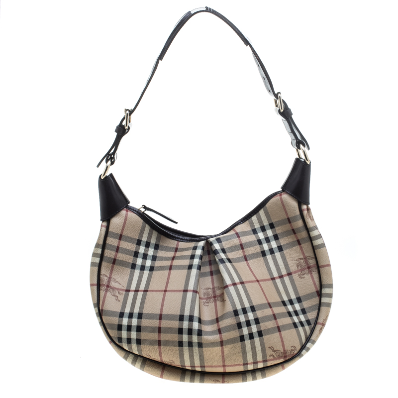 Burberry Beige/Brown Haymarket Check PVC and Leather Rydal Hobo