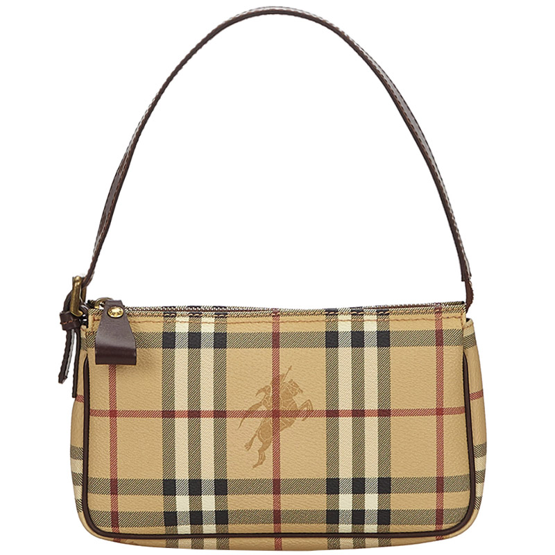 Pre Owned Burberry Brown Haymarket Check Coated Canvas Shoulder Bag