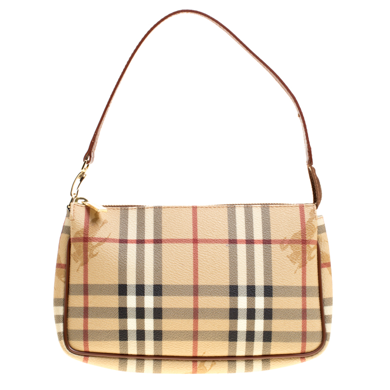 Burberry Beige/Brown Haymarket Check PVC and Leather Pochette
