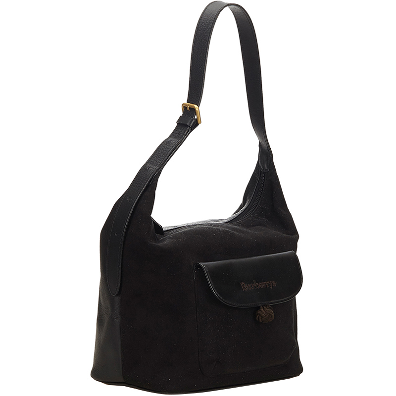 

Burberry Black Suede Leather Hobo Bag