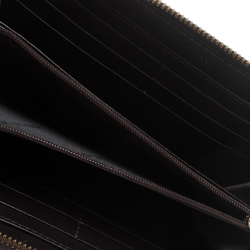 

Burberry Dark Brown Striped Leather Zip Around Wallet