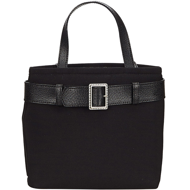 Pre Owned Burberry Black Nylon and Leather Small Tote