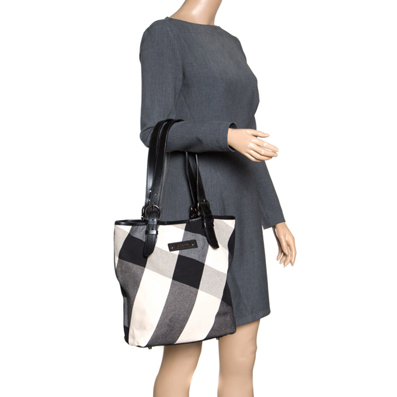 

Burberry Black Mega Check Canvas and Leather Tote