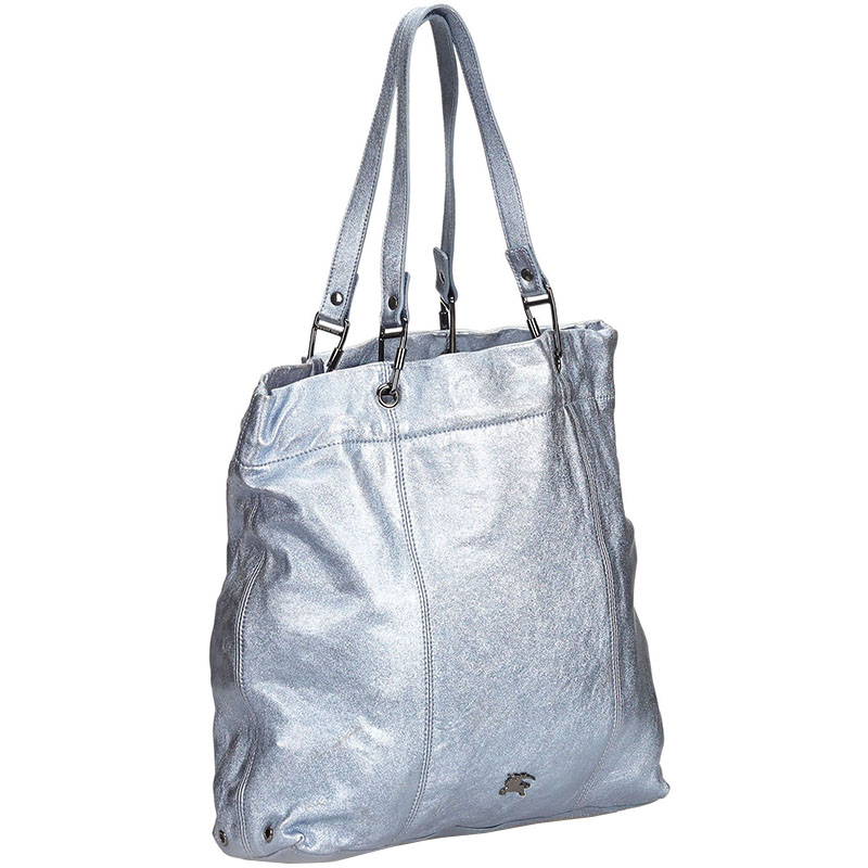 

Burberry Metallic Blue Leather Tote Bag